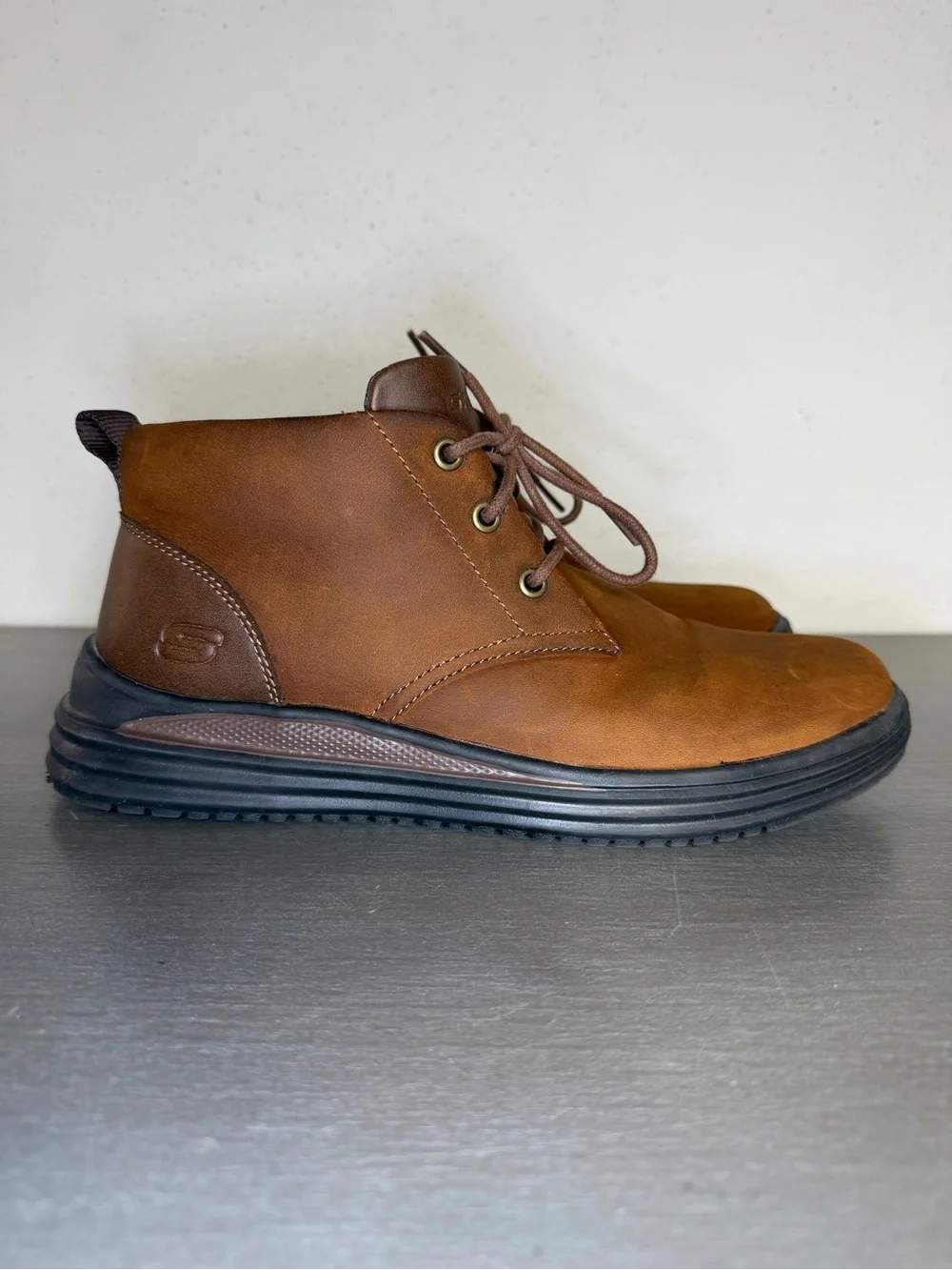Men’s Size 8 Skechers Garza Fontaine Brown Leather Lace Up Casual Boot